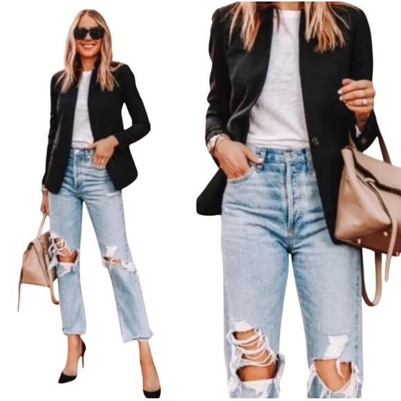 J Crew Regent Blazer Jacket Wool Blend Pop Collar Single Button Black Womens 2 - Picture 2 of 11